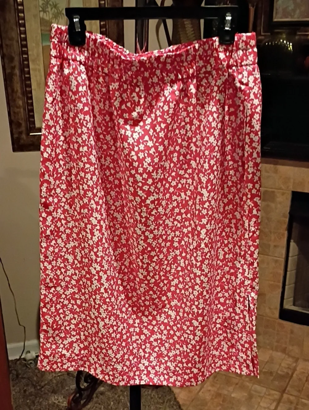 J. Crew Red Skirt with White Floral Print